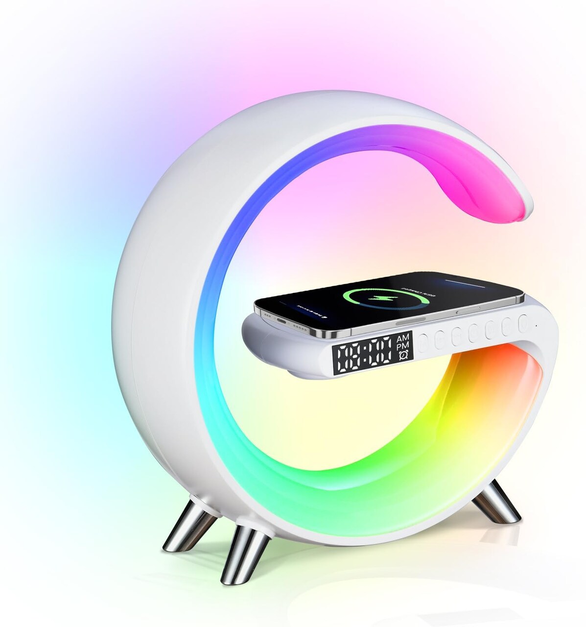 Night LED Table Lamp with Wireless Charger Bluetooth Speaker Alarm Clock and App controller